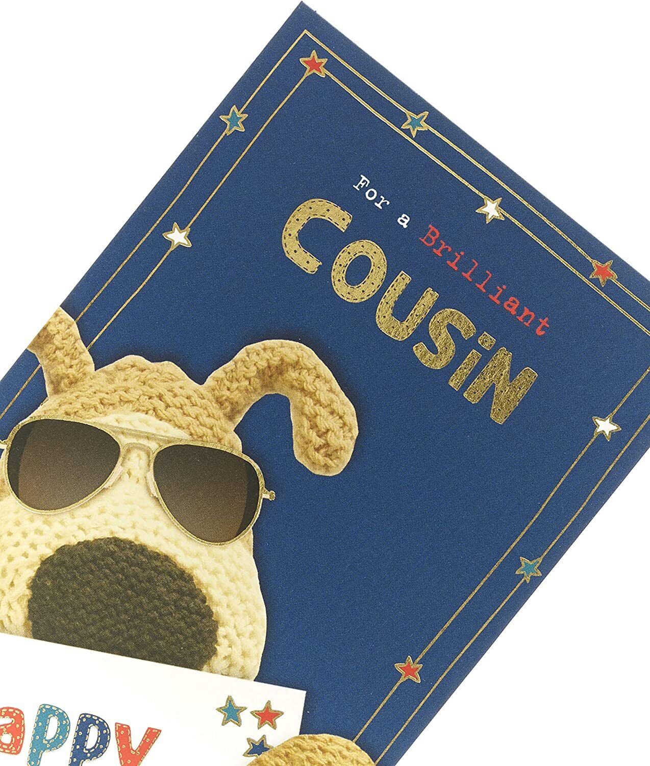 Boofle Brilliant Cousin Boy birthday greeting card by UK Greetings featuring colorful cartoon character and festive design.
