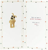 Boofle Brilliant Cousin Boy birthday greeting card from UK Greetings featuring colorful cartoon character and festive design.