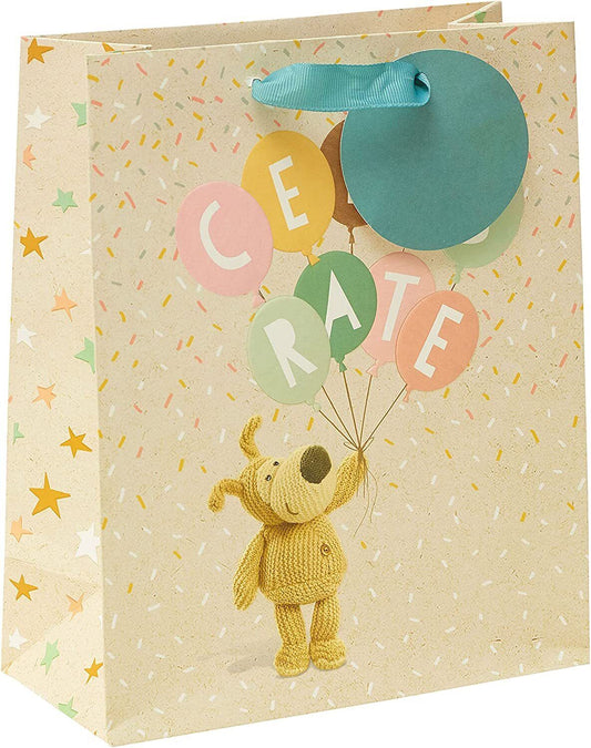 Medium Boofle Celebrate gift bag featuring colorful floral designs, perfect for greeting card presentations.
