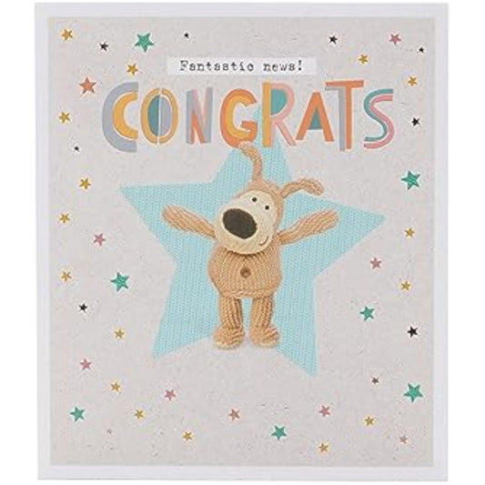 Cute Boofle congratulations greeting card with copper foil accents, featuring a charming design and UK Greetings branding.