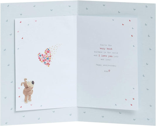 Cute Boofle husband anniversary greeting card with envelope, featuring a charming design by UK Greetings.