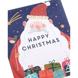 Braille Christmas greeting card with festive Santa foil design, featuring tactile braille elements for holiday cheer.