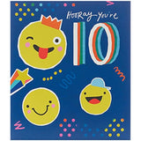 Bright fun smiley face 10th birthday greeting card by UK Greetings with colorful cheerful design and playful illustrations.