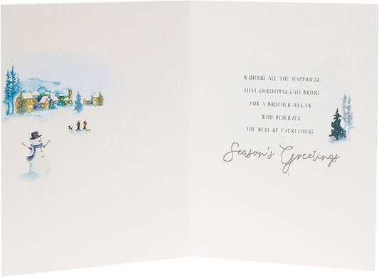 Brother-in-law Christmas card featuring a snowman design with gold foil accents, perfect for holiday greeting celebrations.