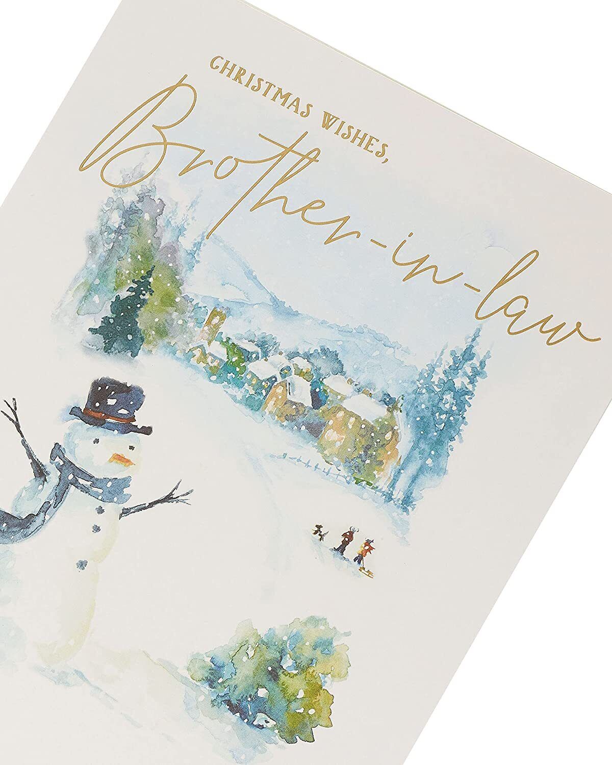 Brother-in-Law Christmas greeting card featuring a snowman design with gold foil accents from UK Greetings.
