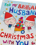 Colorful cartoon couple Christmas greeting card with festive holiday design, perfect for sending warm holiday wishes.