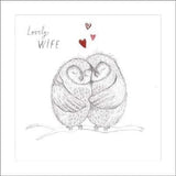 Charming owl couple wife birthday greeting card from UK Greetings, featuring cute owl illustrations on a festive design.