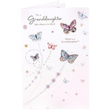 Cherished Granddaughter birthday greeting card by UK Greetings with colorful floral design and heartfelt message inside.