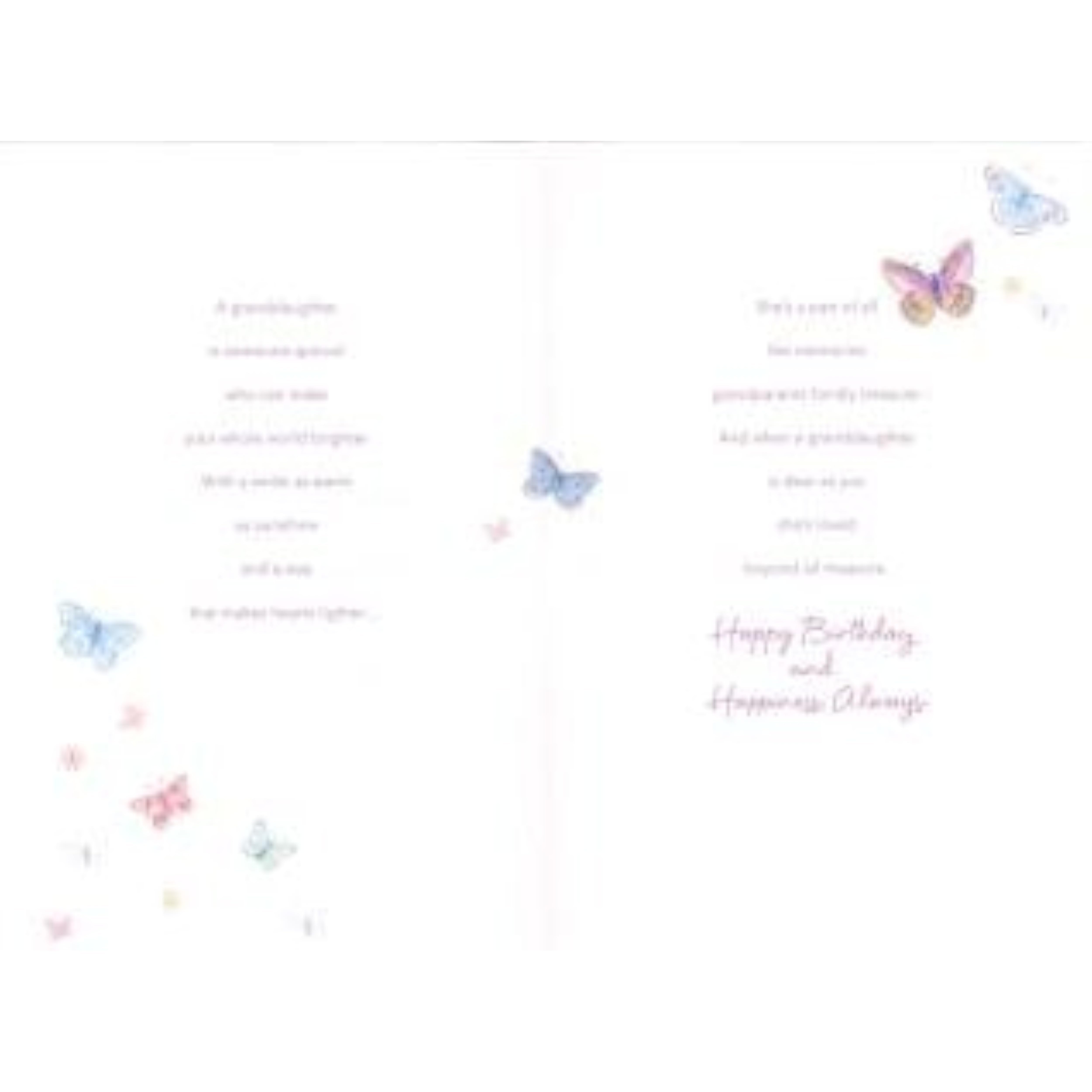 Cherished Granddaughter birthday greeting card featuring colorful floral designs and heartfelt message from UK Greetings.
