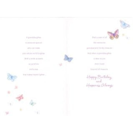 Cherished Granddaughter birthday greeting card featuring colorful floral designs and heartfelt message from UK Greetings.