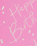 Pink Happy Birthday gift bag featuring cheerful "Happy Birthday" greeting card by UK Greetings, with colorful festive design.