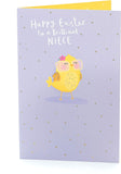 Colorful Chick Design Niece Easter Greeting Card with floral accents, perfect for celebrating Easter with a cheerful message.