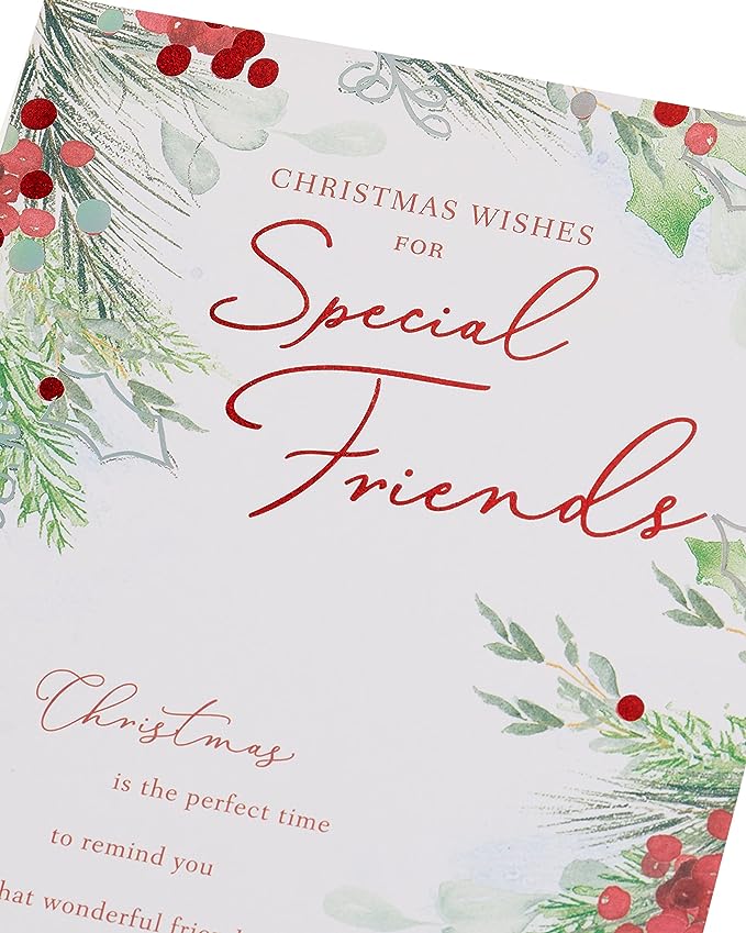 Christmas greeting card for a friend featuring mistletoe and festive verse, from UK Greetings, with holiday-themed design.
