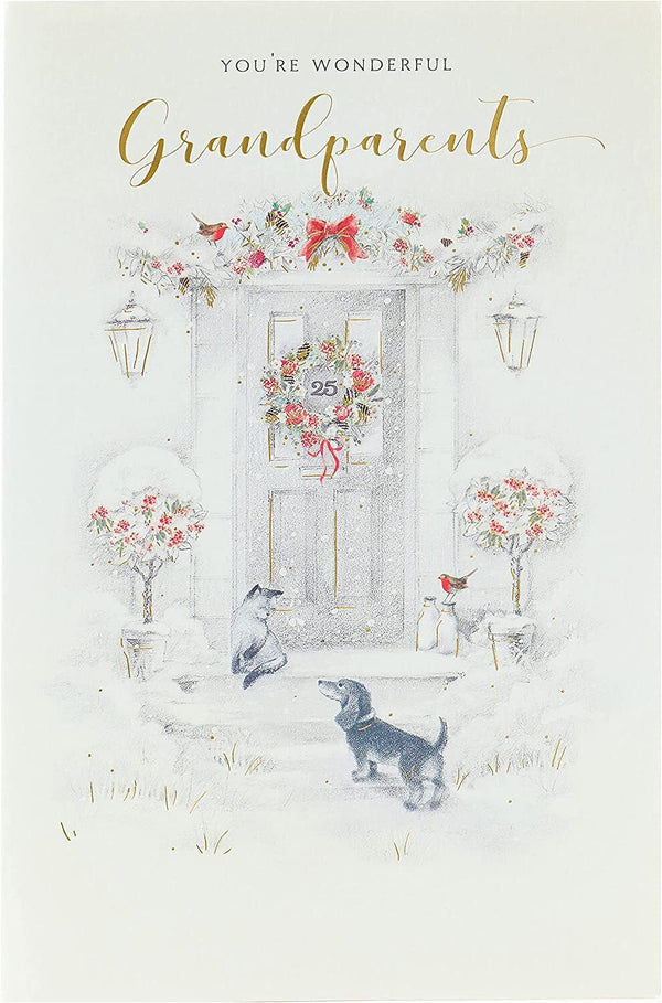 Elegant Christmas greeting card for grandparents with festive holiday wishes, featuring a warm and heartfelt design by UK Greetings.