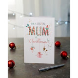 Christmas greeting card for mum with hanging ornament foil design, UK Greetings festive holiday greeting card.