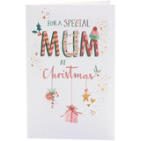 Christmas greeting card for mum featuring hanging ornaments with foil design, from UK Greetings.