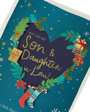 Christmas greeting card from UK Greetings featuring festive designs for son and daughter-in-law, perfect for holiday wishes.
