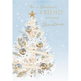 Foil embossed Christmas greeting card featuring a festive tree design, perfect for sending warm wishes to a wonderful friend.