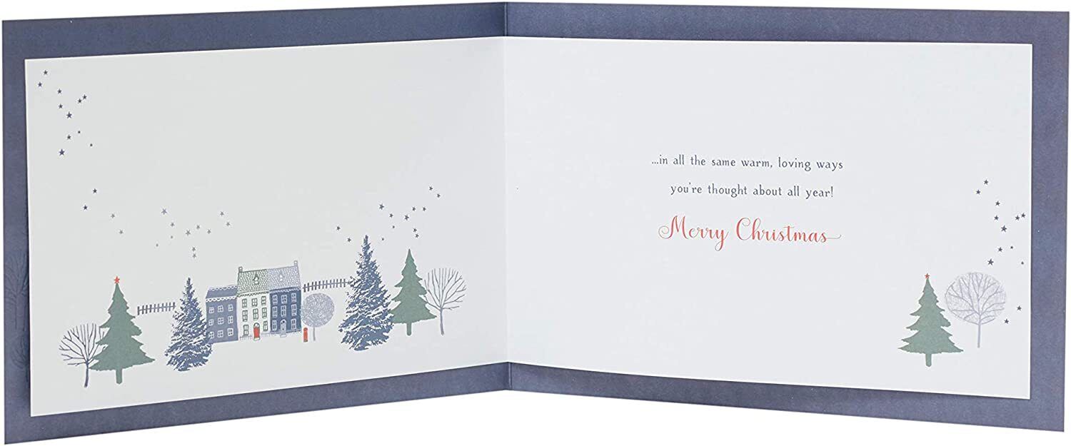 Festive Christmas Town Scene greeting card for couples by UK Greetings, featuring holiday-themed illustrations in a warm, festive setting.