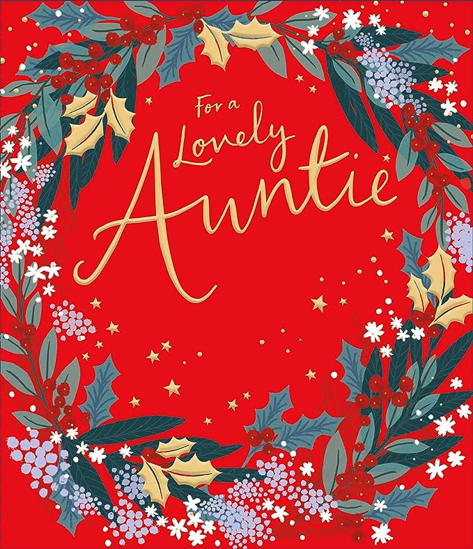 Christmas wreath Auntie greeting card from UK Greetings with festive design and "Special Festive Wishes" message.