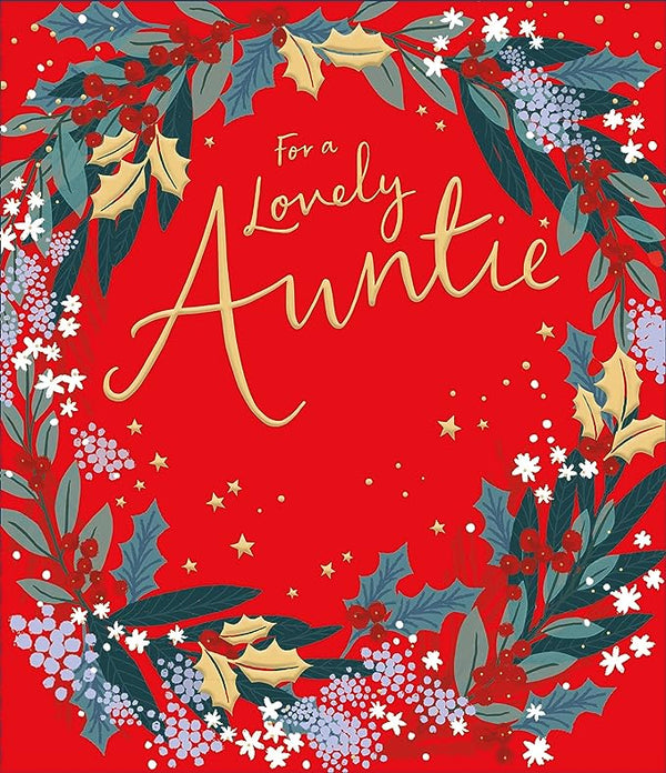 Christmas wreath Auntie greeting card from UK Greetings with festive design and "Special Festive Wishes" message.