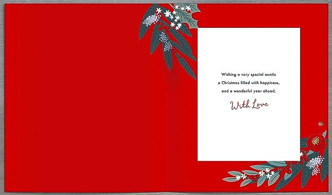 Christmas wreath Auntie greeting card from UK Greetings with festive holiday design and heartfelt holiday wishes.