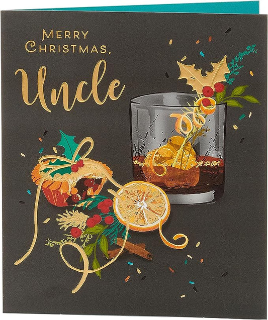 Foil finished Christmas greeting card for Uncle from UK Greetings with festive holiday design and seasonal imagery.