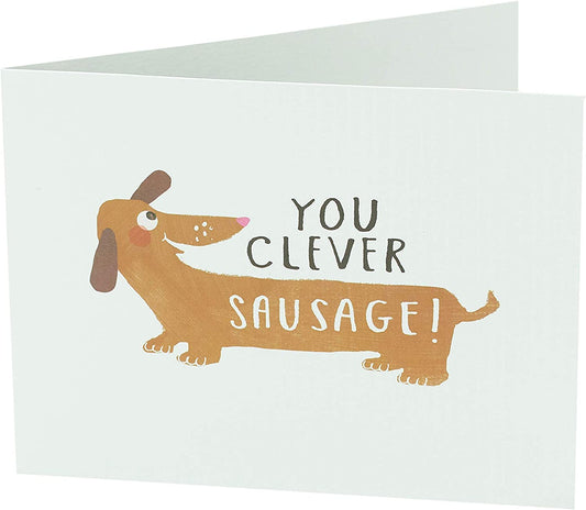 Clever Sausage Congrats Card by UK Greetings featuring a humorous illustration and "Well Done You!" message for celebrating achievements.