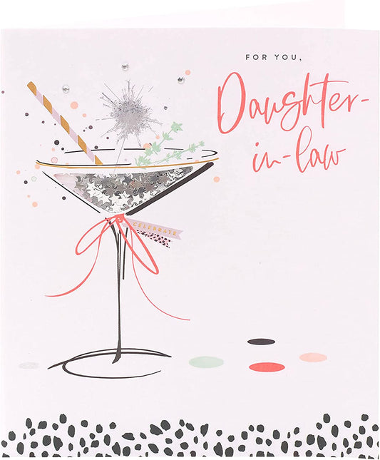 Colorful cocktail neon birthday greeting card for daughter-in-law, featuring vibrant designs and celebratory messages.