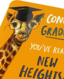 Funny university graduation greeting card featuring a congratulatory message from UK Greetings with colorful design and graduation cap illustration.