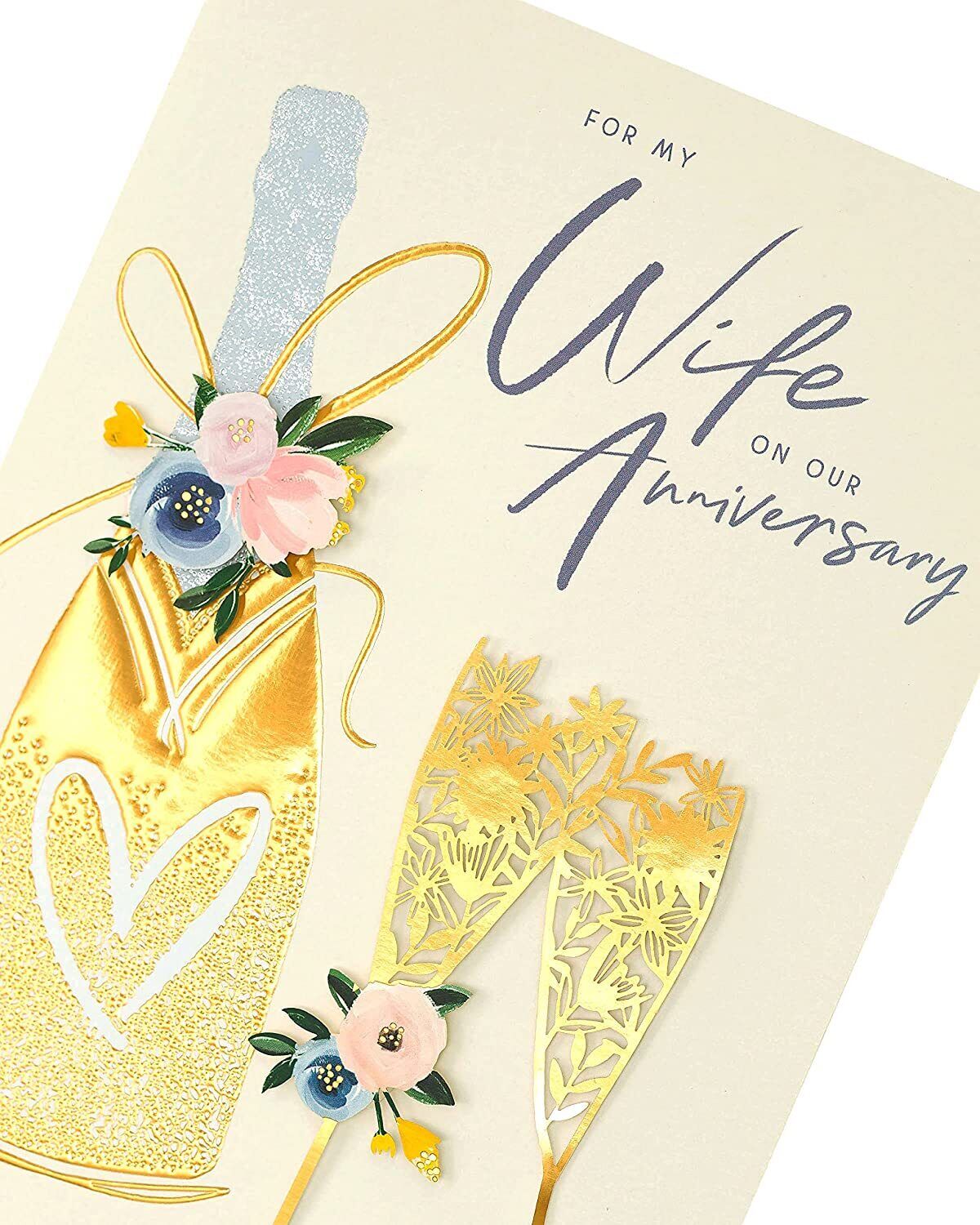 Contemporary Wife Bliss anniversary greeting card from UK Greetings with floral design and heartfelt message inside.
