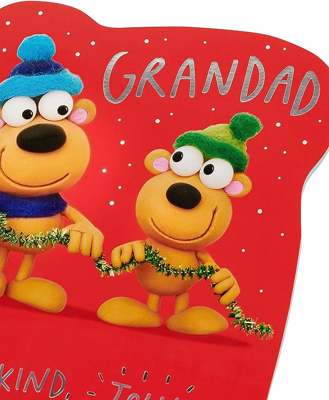 Festive Crackers Christmas Grandad greeting card by UK Greetings featuring fun, wacky bear illustrations for the holiday season.
