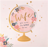Cut-out globe-themed Mother's Day greeting card for wife with envelope, from UK Greetings, featuring a decorative design and heartfelt message.