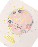 UK Greetings cut-out globe Mother's Day greeting card for wife with envelope, featuring a colorful world map design.