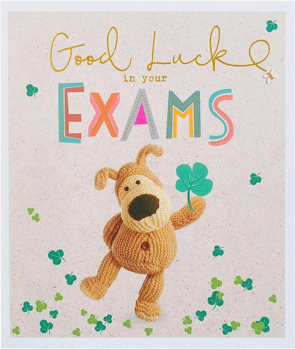 Cute Boofle Good Luck Exams greeting card by UK Greetings featuring a charming design to wish students success.