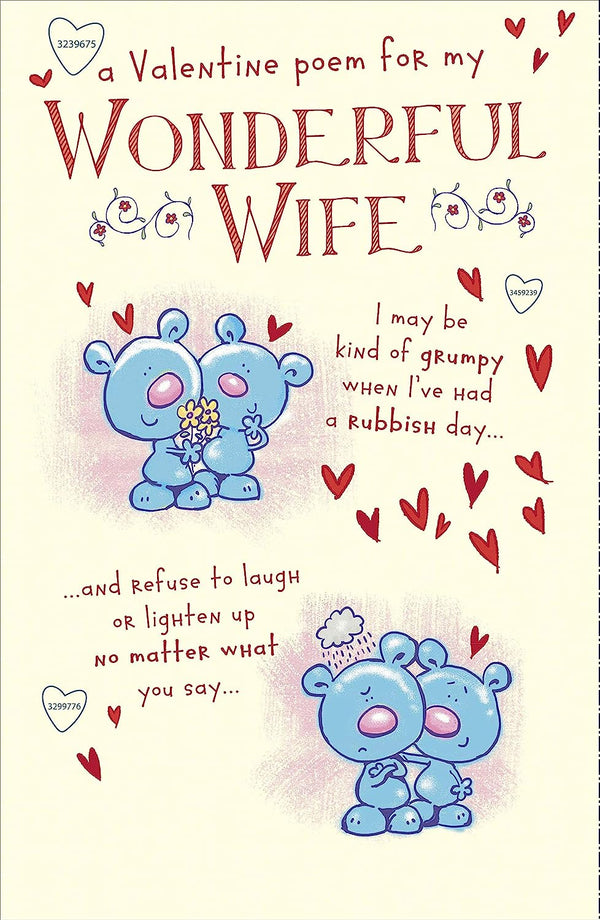 Cute teddy bear wife Valentine's greeting card from UK Greetings featuring a adorable teddy bear illustration.
