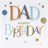 UK Greetings dad birthday greeting card with colorful balloons and gold foil shine, perfect for celebrating Dad's special day.