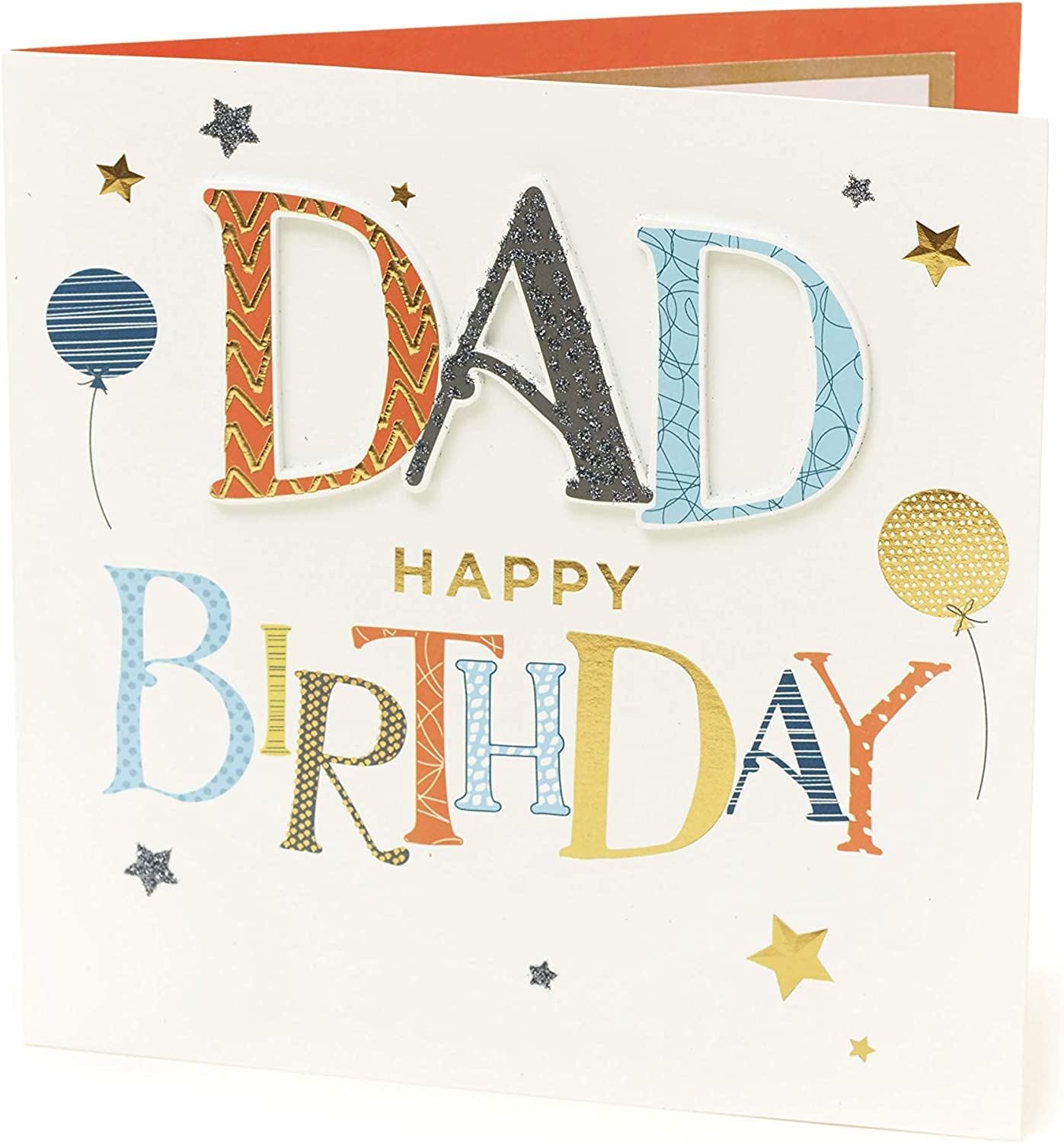 Dad birthday greeting card featuring colorful balloons and gold foil shine embellishments, perfect for celebrating dad.