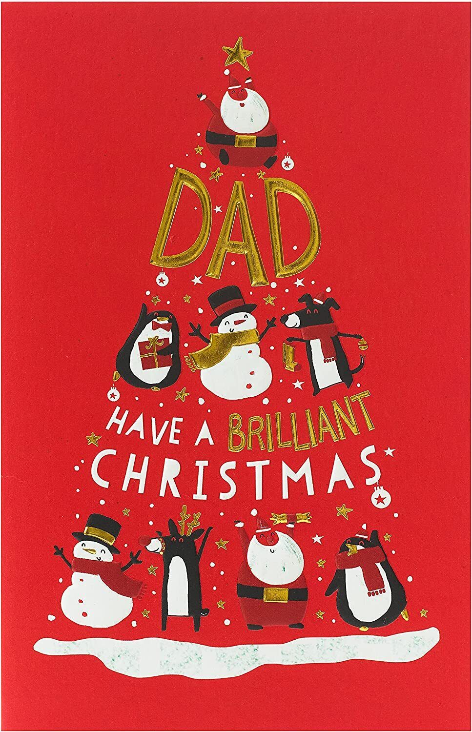Festive Christmas greeting card by UK Greetings featuring Christmassy characters and a decorated tree design.