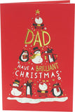 Dad Christmas card featuring festive characters and a Christmas tree design, perfect for holiday greeting celebrations.