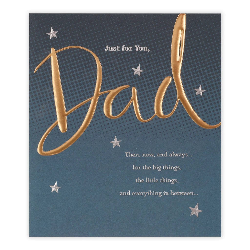 Gold "Dad" text Father’s Day greeting card from UK Greetings, featuring a stylish design and heartfelt message inside.