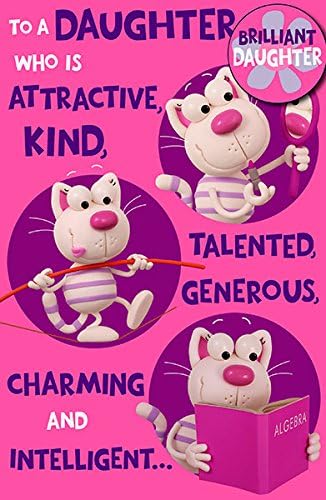 UK Greetings daughter birthday greeting card with attached badge featuring colorful, cheerful designs for celebrating her special day.
