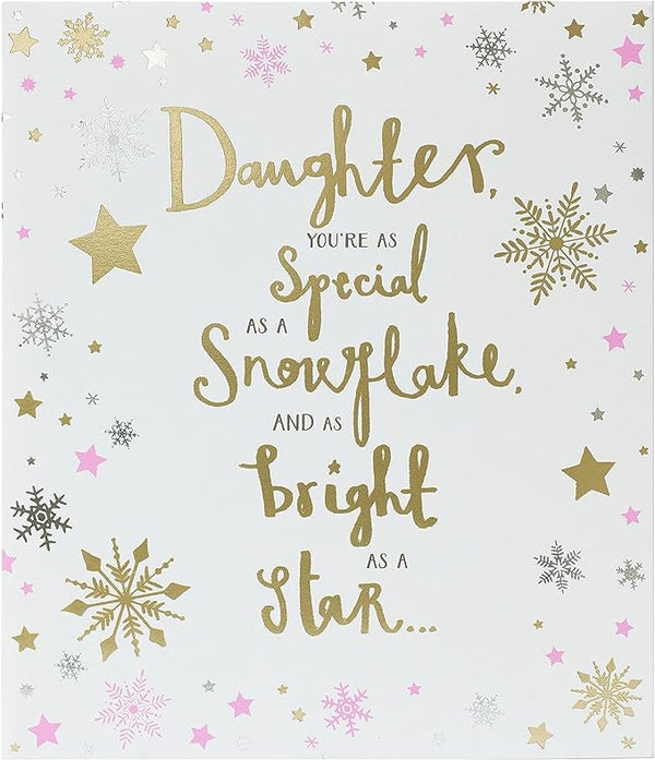 Daughter Christmas greeting card with sparkling silver foil holiday wishes, featuring festive design and heartfelt message.