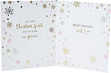 Daughter Christmas greeting card with sparkling silver foil holiday wishes and festive design, by UK Greetings.