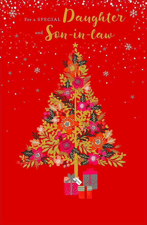 Traditional foil design Daughter and Son-in-Law Christmas Card from UK Greetings, featuring festive holiday imagery and elegant details.