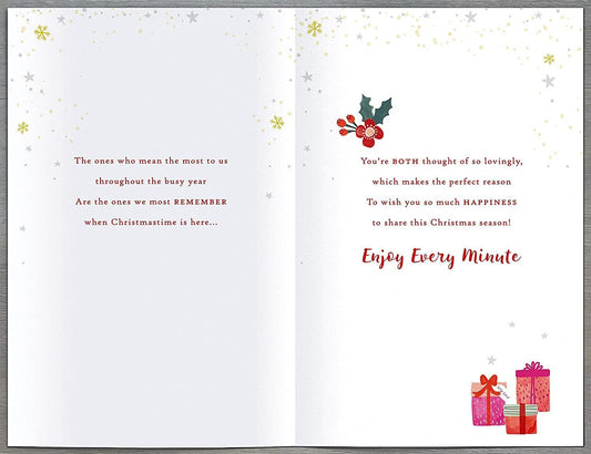 Traditional foiled design daughter and son-in-law Christmas greeting card by UK Greetings, featuring festive holiday artwork.