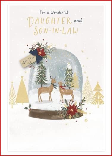 Deer snow globe Christmas greeting card for daughter and son-in-law by UK Greetings, featuring festive holiday imagery.