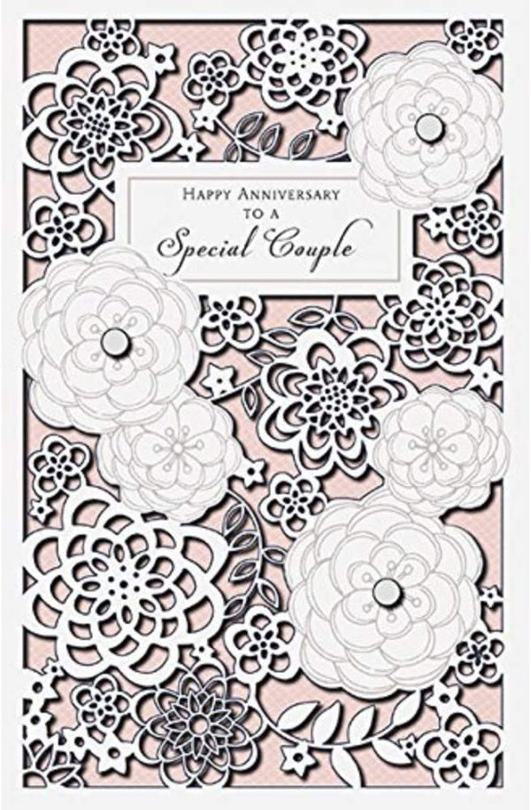 Die-cut pearls anniversary greeting card featuring a luxurious design for couples, by UK Greetings.