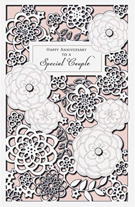 Die-cut pearls anniversary greeting card featuring a luxurious design for couples, by UK Greetings.