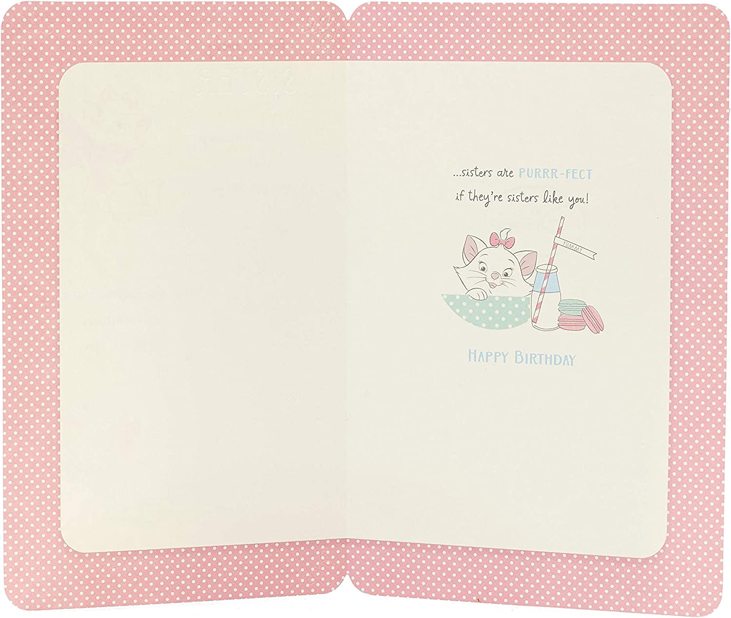 Disney Aristocats Marie greeting card featuring a cute illustration of Marie from the Aristocats for birthdays.